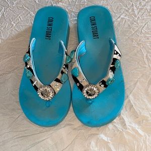 Colin Stuart Turquoise Jeweled Toe-Post Sandals
